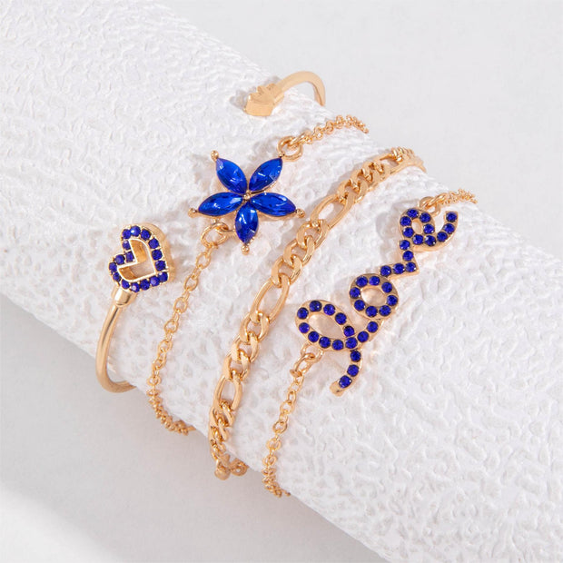 Blue Flower Butterfly Bracelet Set