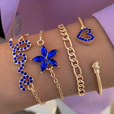 Blue Flower Butterfly Bracelet Set
